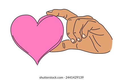 line art color of hand holding a piece of heart