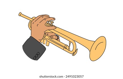 line art color of hand holding saxophone vector illustration