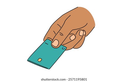 line art color of hand holding credit card