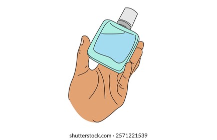 line art color of hand holding perfume illustration