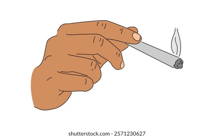 line art color of hand holding cigarette illustration