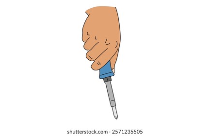 line art color of hand holding a screwdriver