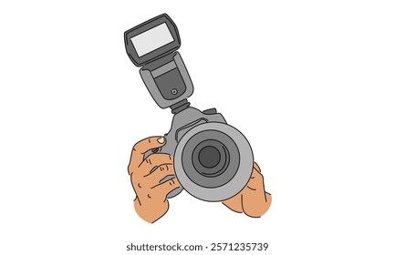 Line art color of hand holding digital camera