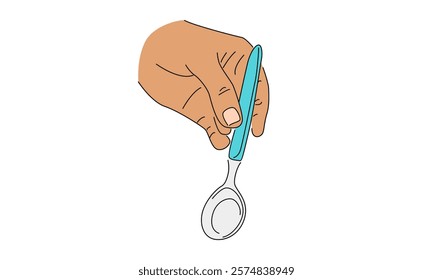 line art color of hand holding spoon