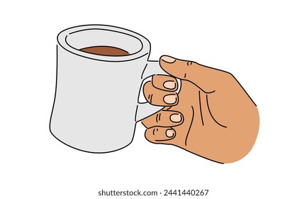 line art color of hands holding a coffee cup