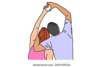 line art color of happy couple vector illustration
