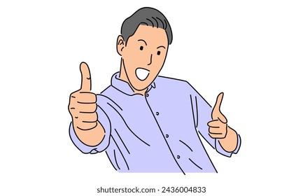 line art color of happy young man showing thumb up