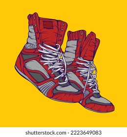 Line art color illustration of a boxer wearing a red glove with a pose