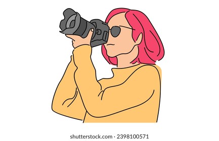 line art color illustration of photographer vector design