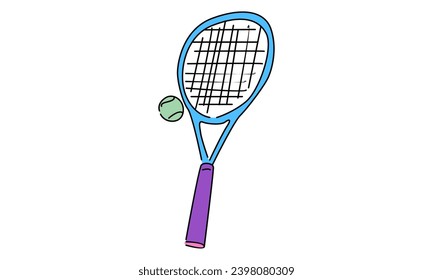 line art color illustration of tennis racket and ball