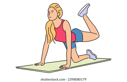 line art color illustration of woman doing workout