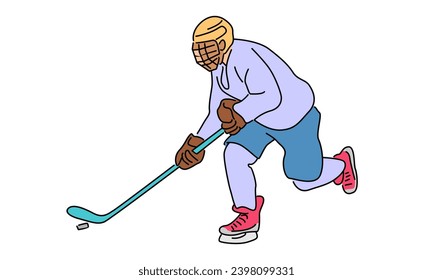 line art color illustration of young professional ice hockey player