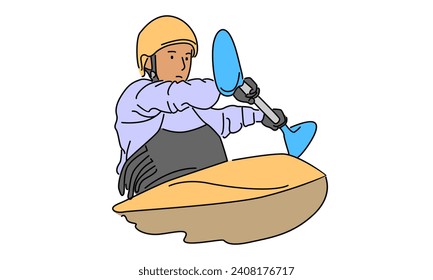 line art color of kayaker doing extreme rafting on wave