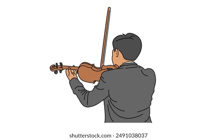 línea de arte color de violinista masculino actuando para tocar el violín