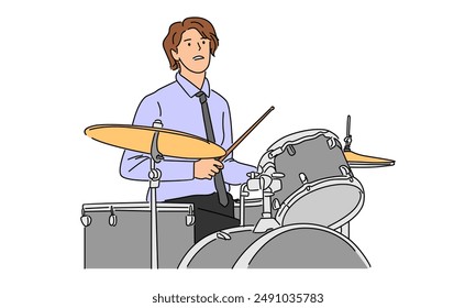 Line art color of man beating the drums vector illustration