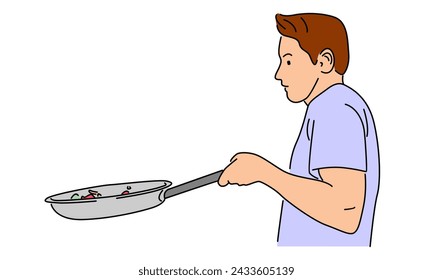 line art color of man cooking gourmet meal