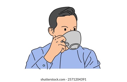 line art color of man drink coffee from mug