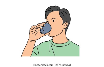 line art color of man drink coffee from mug