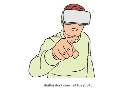 line art color of man in glasses virtual reality device