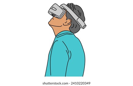 line art color of man in glasses virtual reality device
