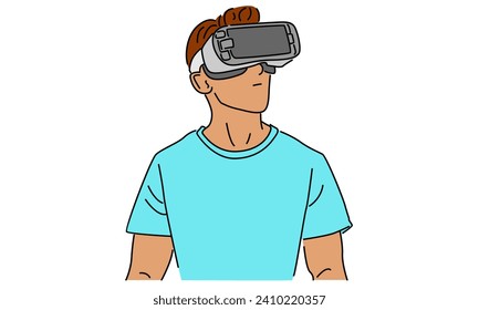 line art color of man in glasses virtual reality device
