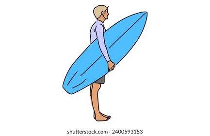 line art color of man holding a surfboard