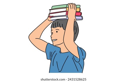 line art color of man holding book on his head