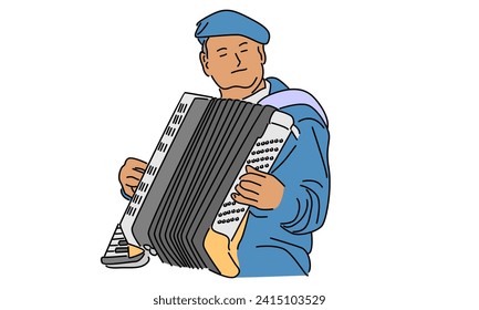 line art color of man musician playing accordion vector illustration