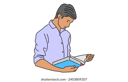 line art color of man reading book vector illustration