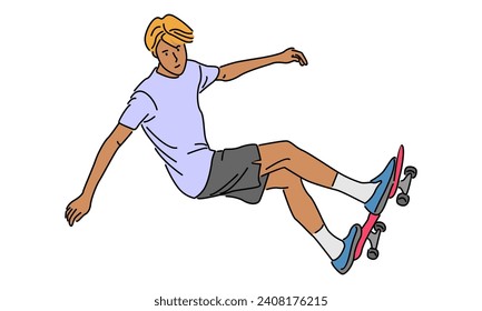 line art color of man riding skate and performing jump trick