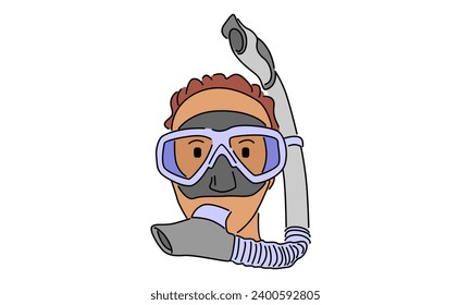 line art color of man with snorkel vector illustration