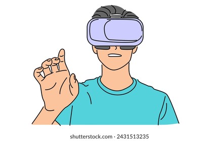 line art color of man with virtual reality device