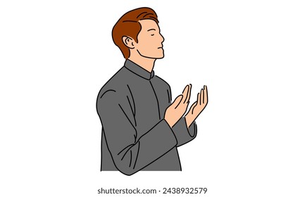 line art color of muslim men praying