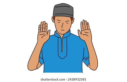 line art color of muslim men praying