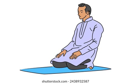 line art color of muslim men praying