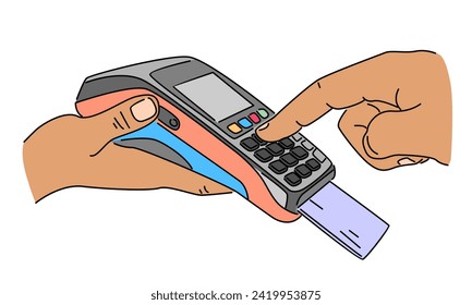 line art color of payment card machine vector illustration