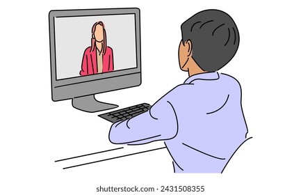 line art color of people doing video call