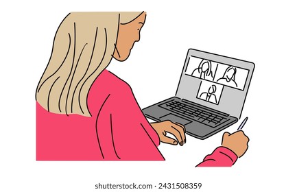 line art color of people doing video call