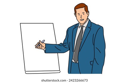 line art color of person presentation standing to teaching, coaching, and presenting vector illustration