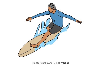 line art color of professional surfer in action riding the waves