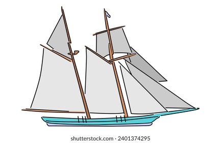line art color of sailboat vector illustration