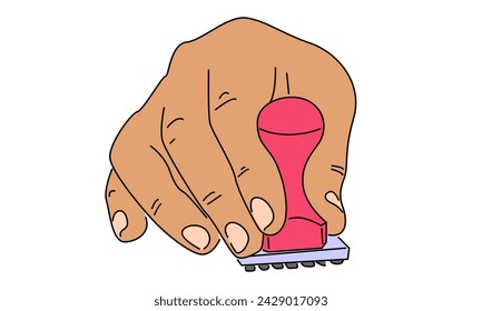 line art color of signing the contract and stamp on the document