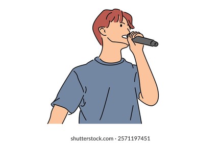 line art color of singer posing with microphone vector illustration