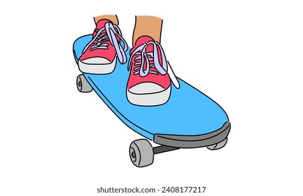 line art color of skateboarder riding skate vector illustration