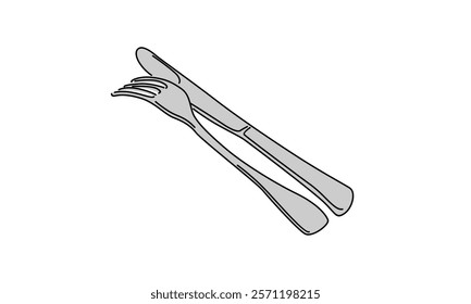 line art color of spoon and fork