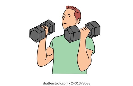 line art color of strong weightlifter man vector illustration