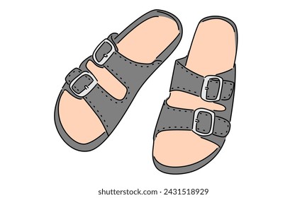 line art color of summer sandals vector illustration