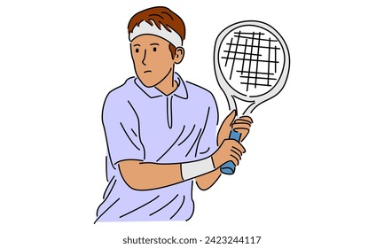 line art color of tennis player vector illustration