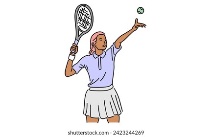 line art color of tennis player vector illustration