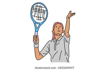 line art color of tennis player vector illustration
